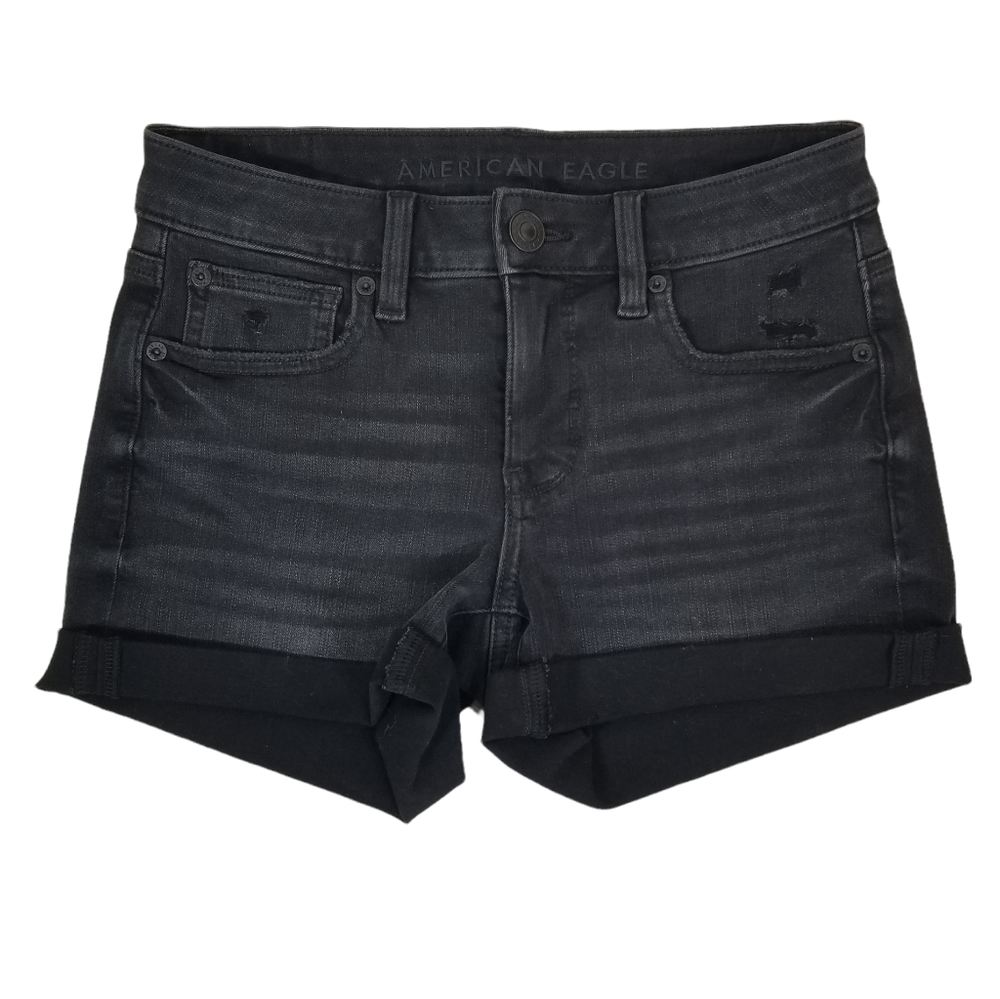 American Eagle Womens‎ Dream Jean Midi Shorts in Black Blaze Size 2